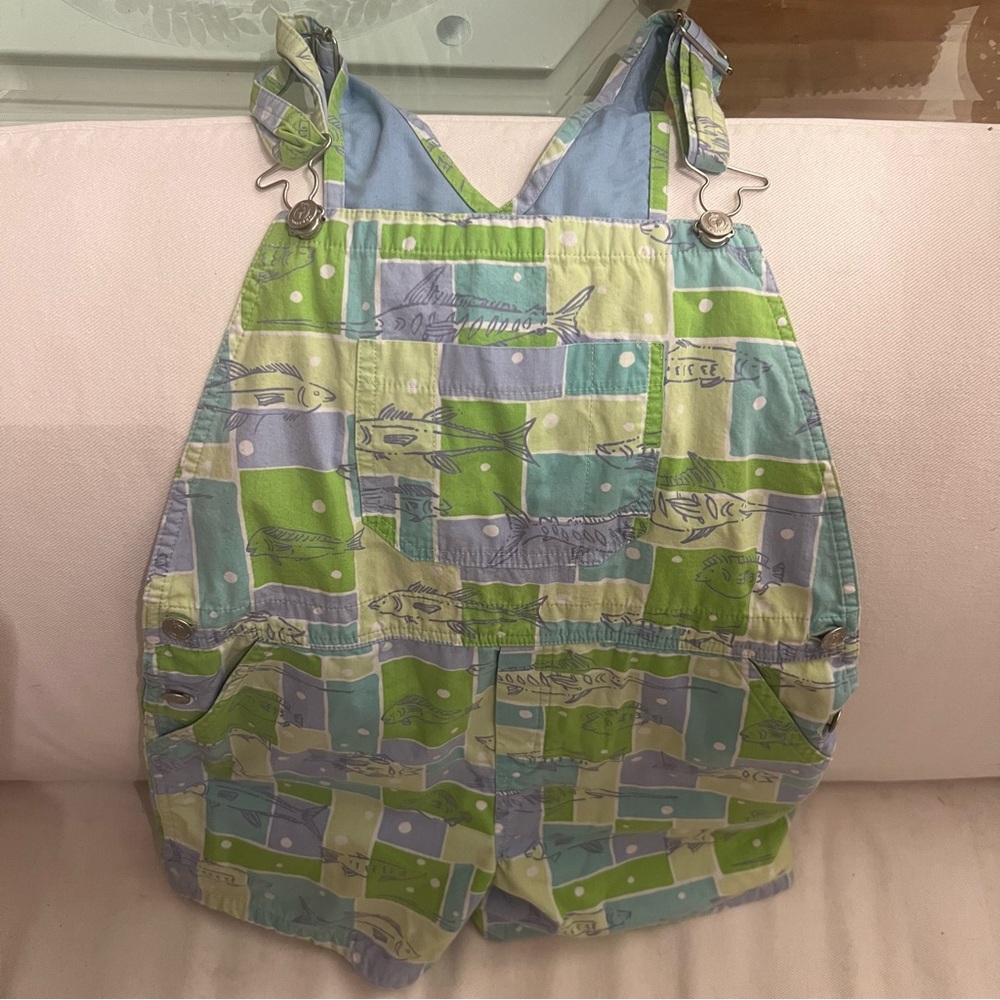 Lilly Pulitzer Green and Blue Overalls Patchwork Design
